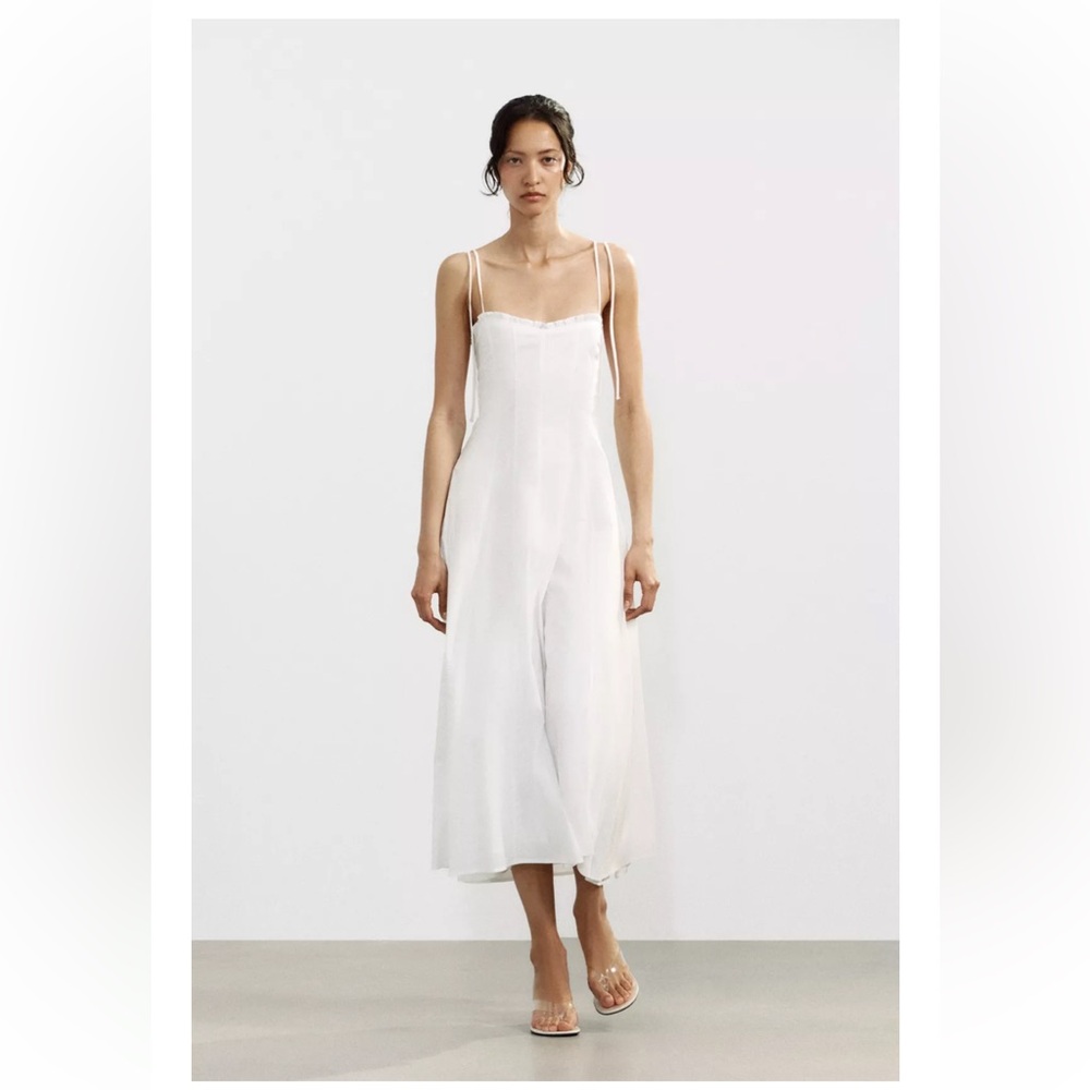 ZARA | white ruffled poplin midi dress